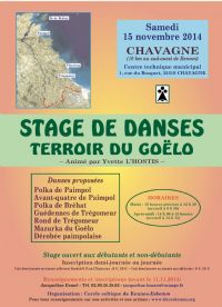 STAGE de danse terroir GOELLO. Le samedi 15 novembre 2014 à CHAVAGNE. Ille-et-Vilaine.  09H00